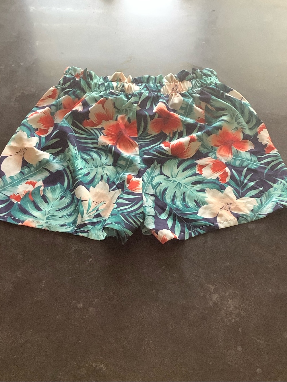 PatPat Tropical Floral Elastic-Waist Shorts - Teal, Coral & White